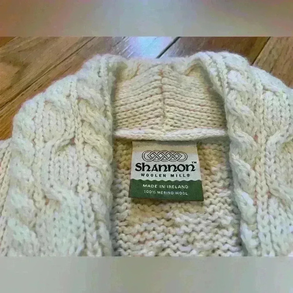 Shannon Woolen Mills Chunky Cable Knit Open Cardigan Sweater Womens Size M Ivory - Picture 10 of 14